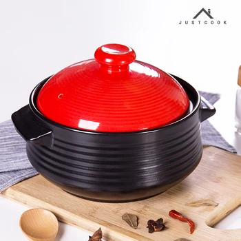 

Soup ceramic earthen pot heat-resistant casseroles saucepan bellied stew pan porridge milk noodle Chinese hot pot cover 1.8L