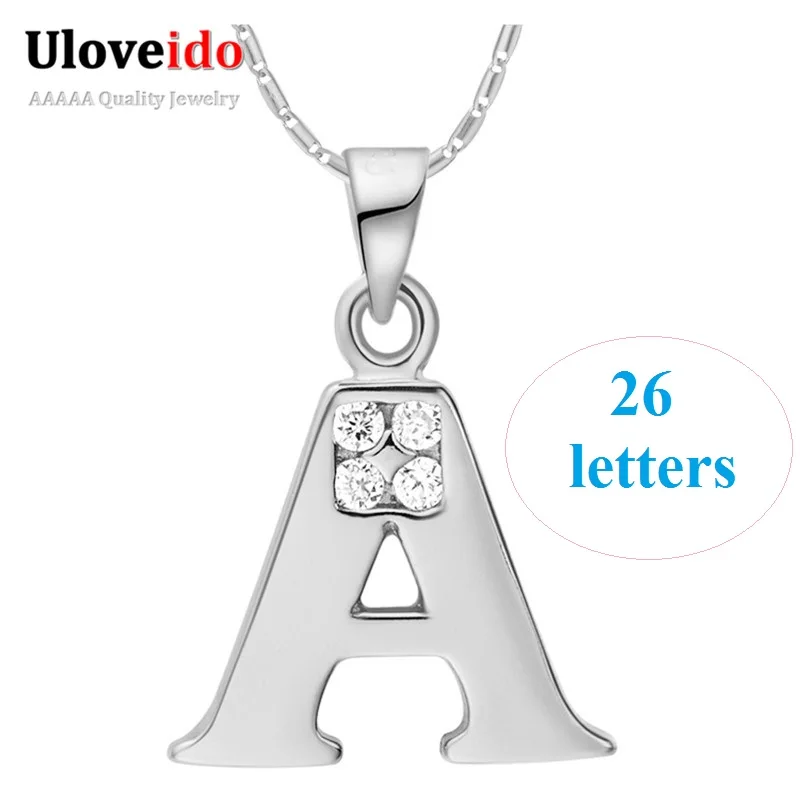 

26 Letters Necklace A B C D E F G H I J K L M N O P Q I S T U V W X Y Z Necklaces for Men/Women Silver Color Uloveido N958