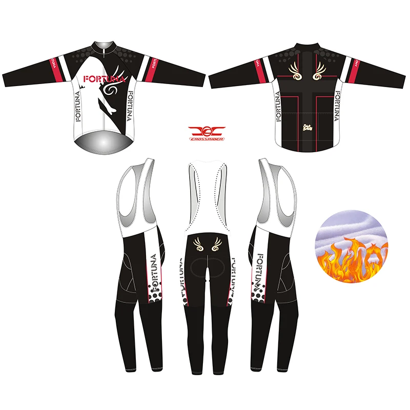 Черная Fortuna зимняя длинная мужская термо-флисовая велосипедная Джерси, одежда для велосипеда, форма для горного велосипеда, одежда для велоспорта