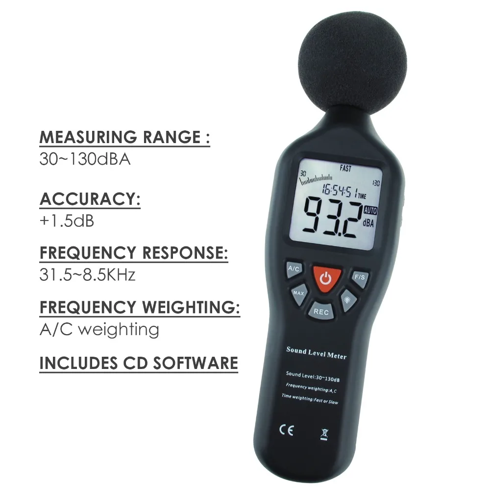 Misuratore di livello sonoro digitale Decibel 30dB - 130dB con funzione di  registrazione dati Software CD registratore Tester di rumore - AliExpress
