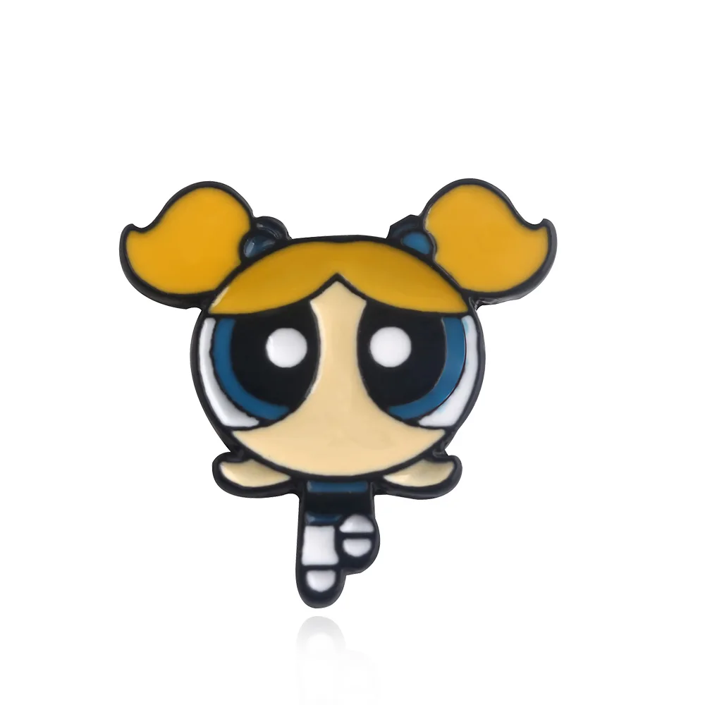 SG Animado Kawaii Powerpuff броши для девочек булавки Детское пальто рубашка Рождество Spilla ювелирные изделия подарок Прямая - Окраска металла: As picture