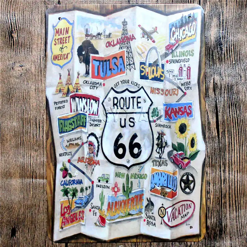 Route 66 значки в стиле ретро постеры гаражные стены металлическая доска с рисунком