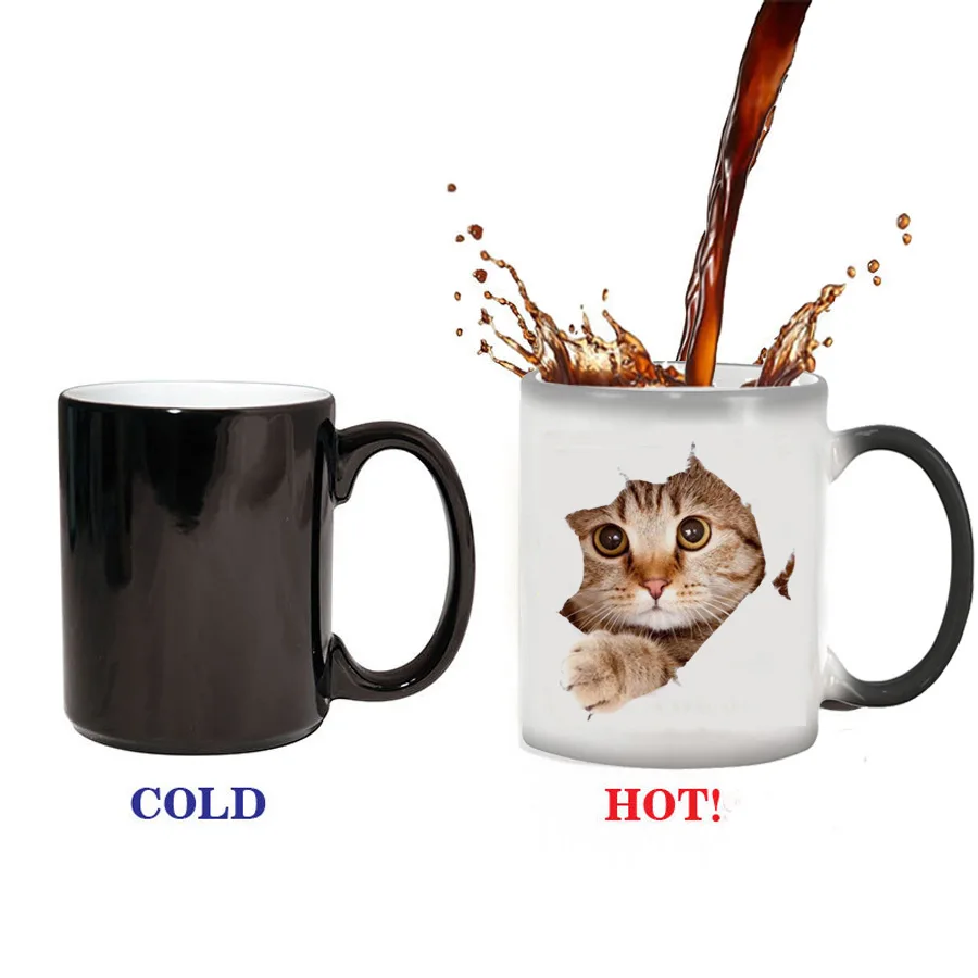 

1pc cute cat Coffee Mug cup change Colour Changing Heat Sensitive Ceramic Coffee Surprise Gifts Magic Tea Cup Mugs cats pet