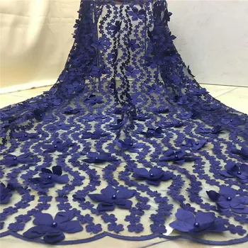 

Royal blue 5 Yards,Beautiful 3D Bridal Lace Fabric, Beaded Lace Fabric, 3D Rose Lace, Bridal Lace HJ986-1