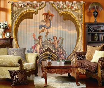 

European Curtains Bedroom Photo Paint Curtain For Living room marble angel flower 3D Window Curtains