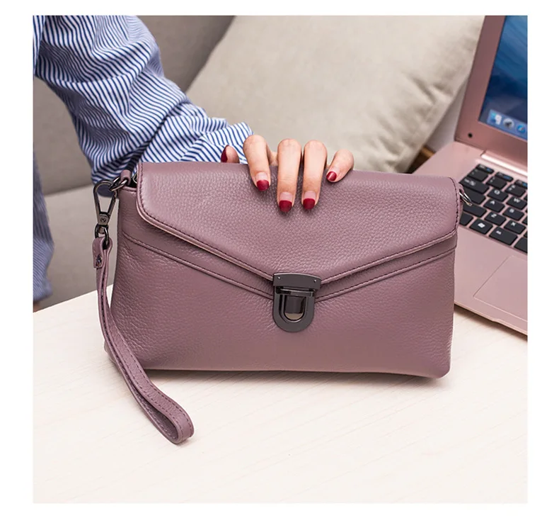 MJ Brand Women Handbag Fashion Genuine Leather Envelope Day Clutch Female Flap Messenger Bag Small Buckle Crossbody Shoulder Bag (23)