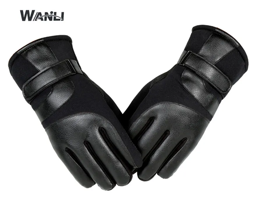 Перчатки для русской зимы, мужские и женские теплые перчатки, искусственная кожа, очень толстые, теплые, водонепроницаемые, сохраняющие тепло руки, для улицы, лучший подарок - Цвет: Черный