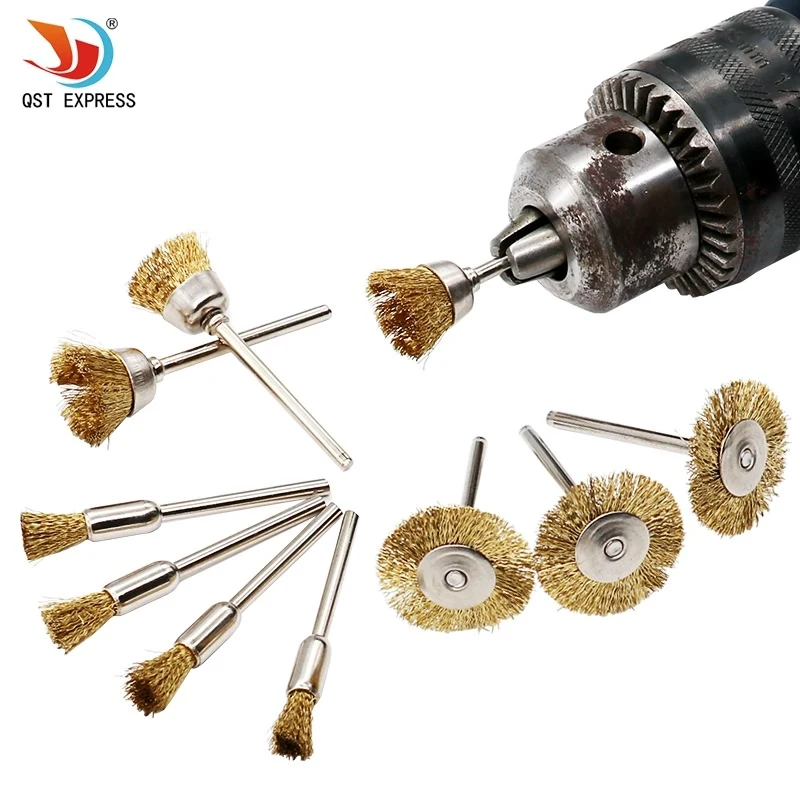 10pcs/set Brass Wire Brush Fits For Dremel Rotary Tool Accessory 1/8
