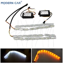 Современный автомобильный поток гибкий переключатель светодиодный Knight Rider полосы света фары последовательный мигалка двойной цвет DRL поворотники