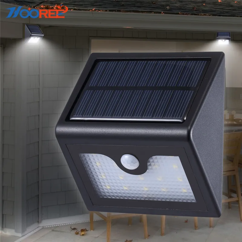

HOOREE 16 LED Solar Lamp Garden Light Outdoor Fence Wall Solar Light Waterproof Sunlight Solar Power Night Motion Sensor Light