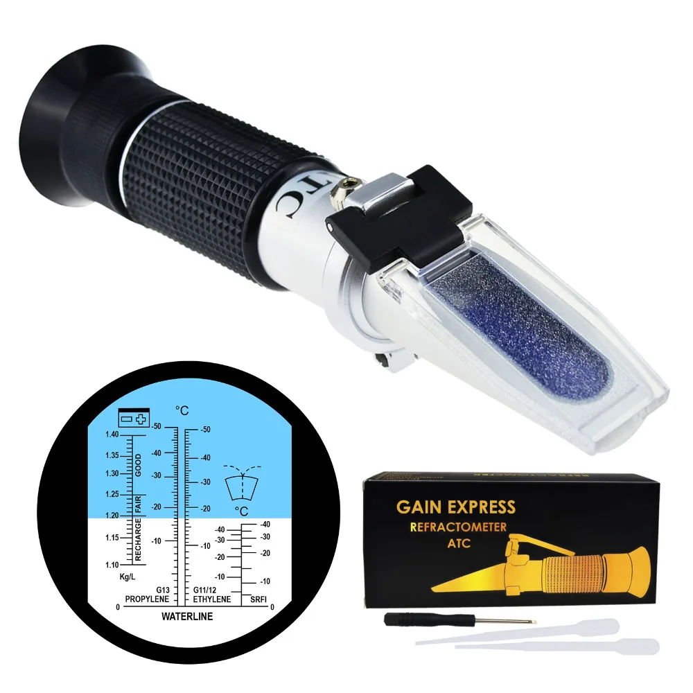 5-in-1 Automotive Battery Antifreeze Refractometer ATC for SG, Ethylene Propylene Glycol System Windshield Washer Fluid 5-in-1 Automotive Battery Antifreeze Refractometer ATC for SG, Ethylene Propylene Glycol System Windshield Washer Fluid