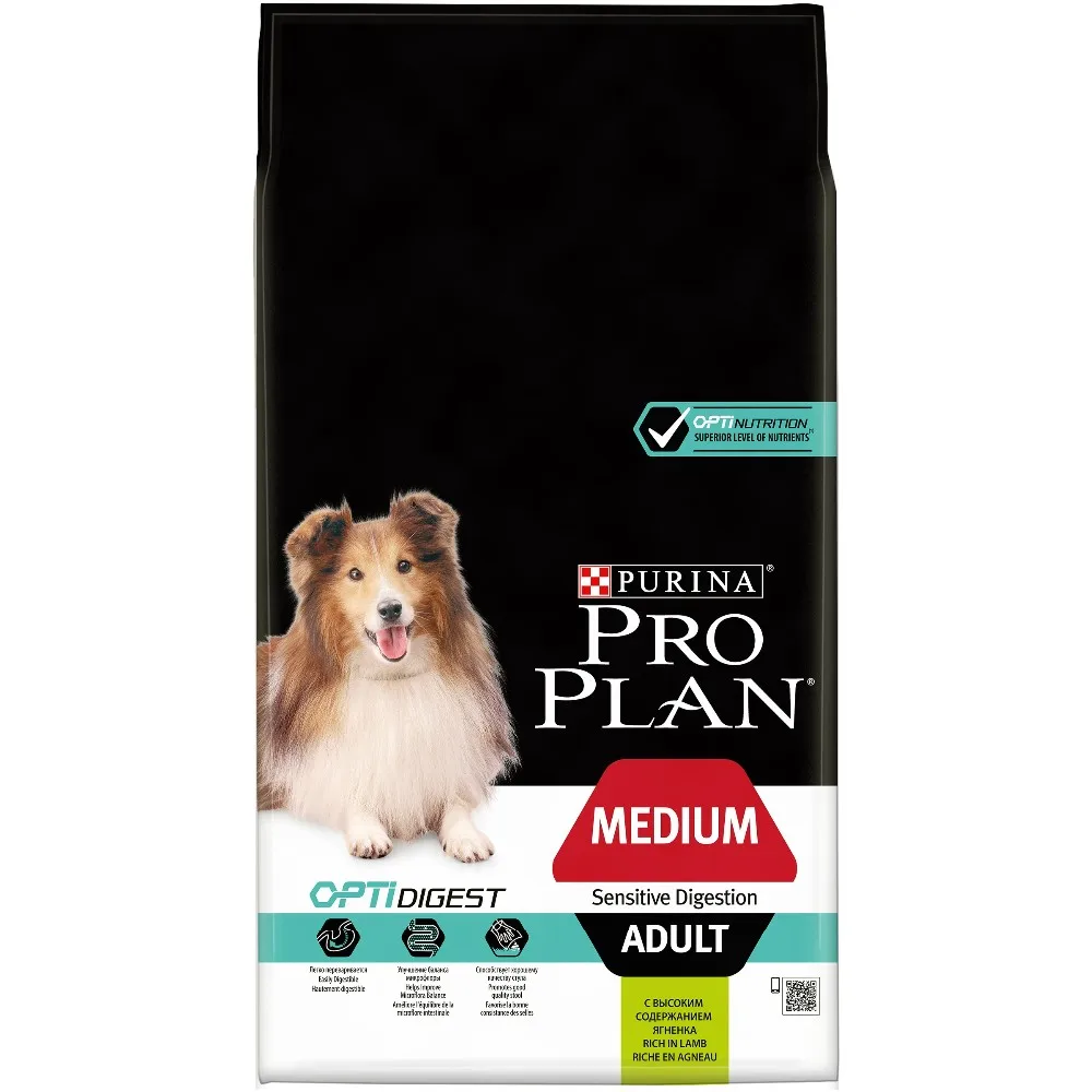 Корм для собак Purina Pro Plan, для взрослых собак средних пород с чувствительным пищеварением, с комплексом OPTIDIGEST®, с ягненком и рисом, 7 кг