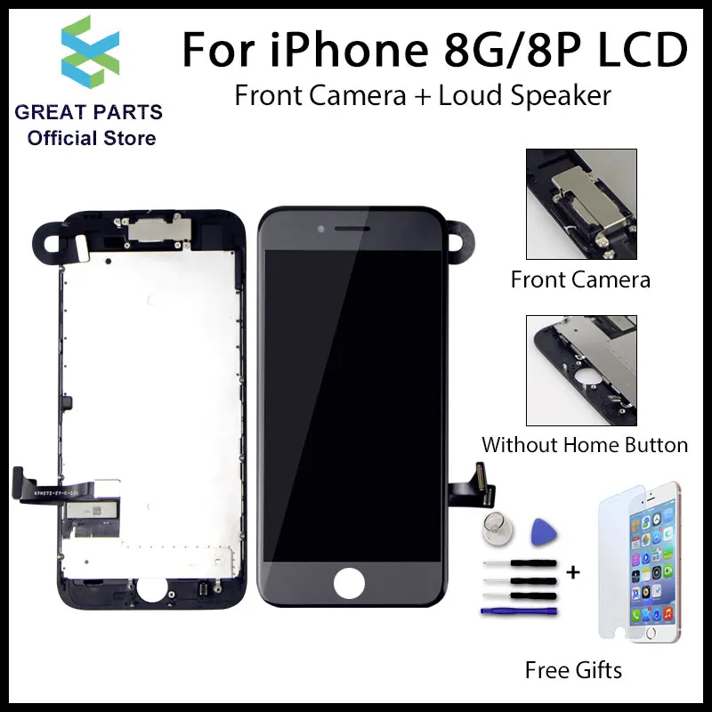 

GREAT PARTS 1PCS full Complete For iPhone 8 8 Plus LCD Display Touch Screen Complete Assembly+Camera without home button