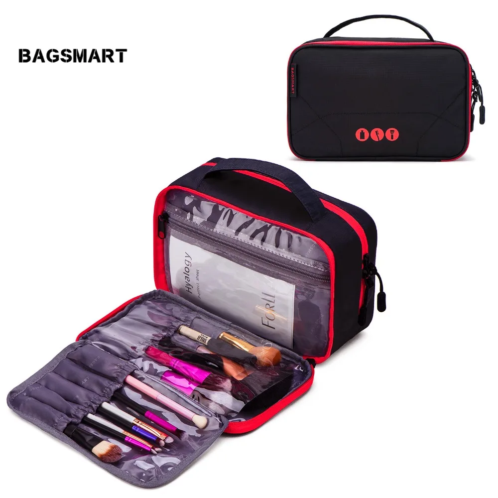 

BAGSMART WaterProof Comestic Bag with Brush Case Travel Organizer Toiletry Bag Portable bag for Make up Brush Skin Care Products