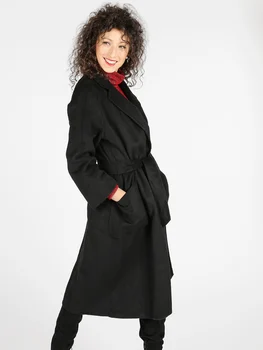 

Woman windbreaker coat solid long over-knee open collar