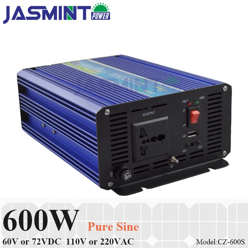 

600W 60V/72VDC to 110V/220VAC Off Grid Pure Sine Wave Single Phase Solar or Wind Power Inverter, Surge Power 1200W