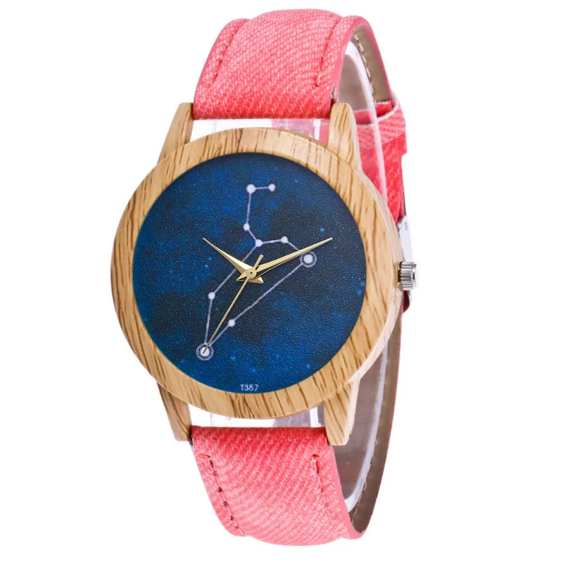 

Doreen Box Colorful Cow Cloth Denim Strap Constellation Pattern Glass Wristwatch Quartz Wristband Fashion Women Dress Watches