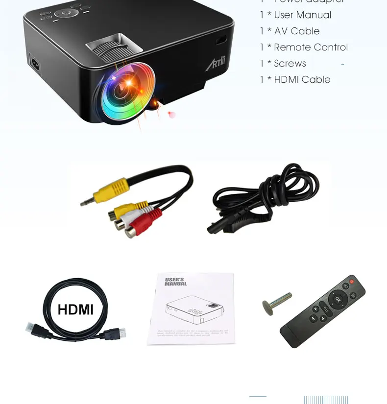 Artlii Movie Portable Projector Home Theater Video Mini Projector Support 1080P LCD To Watch Sports Matches or Movie For Family