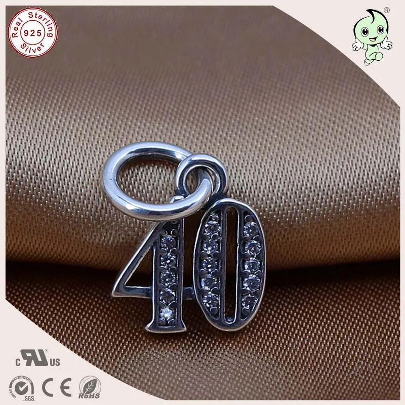 

Top Quality Sterling Silver Figure Jewelry 925 Real Silver Number 40 Charm Bead Fitting European Famous Bracelet