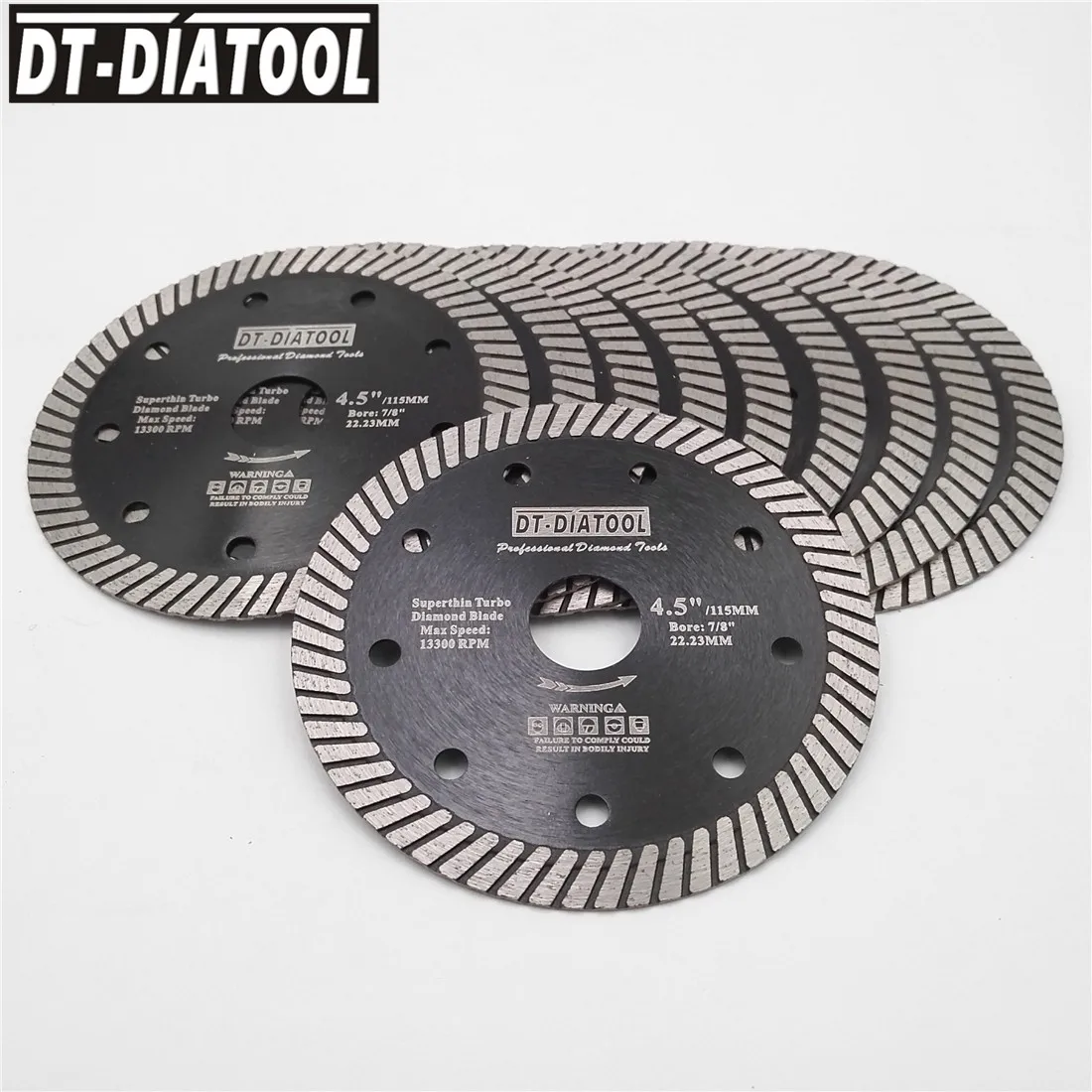 DT-DIATOOL 10pks 4.5" Superthin Turbo Diamond blade 115mm hot pressed cutting disc Cutting Hard Material Ceramic Tile Granite