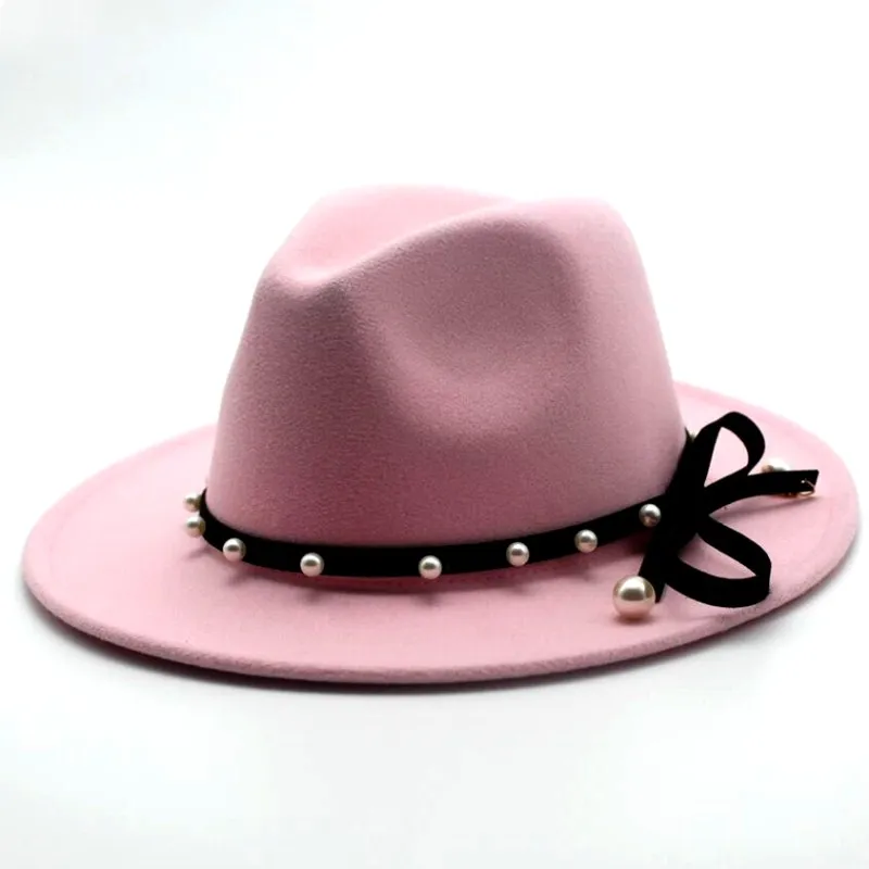 Seioum с широкими полями, осенняя Женская мода, жемчужный Топ, джазовая шляпа Кепка, зимняя фетровая шляпа для мужчин, шерстяная шляпа, модная женская шапка, розовые шапки