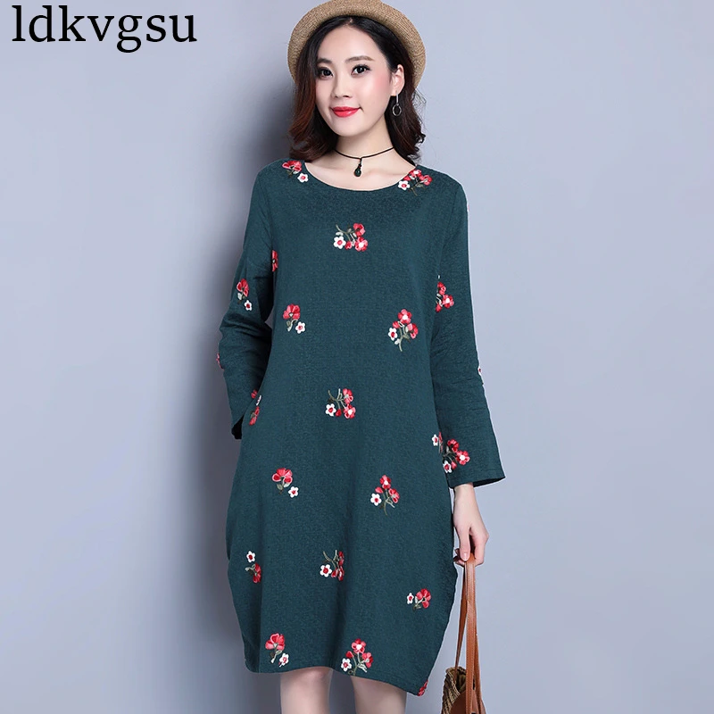 Buy 2018 Spring Autumn New Embroidery Flower Dress Lady Vintage Long Sleeved Cotton Line Dress Women Plus Size Dresses Vestidos A06 for only 51.9 USD Buy 2018 Spring Autumn New Embroidery Flower Dress Lady Vintage Long Sleeved Cotton Line Dress Women Plus Size Dresses Vestidos A06 for only 51.9 USD