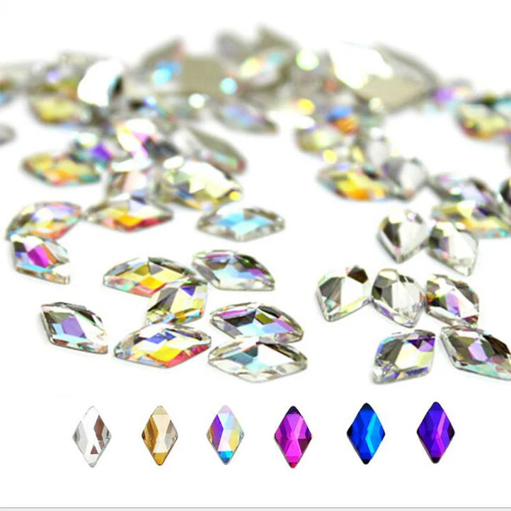 100Pcs/lot Rhombus Flat Back Rhinestones 10x6mm* 6 Colors Crystal Stones DIY Decorations Manicure Diamond For Nail Rhinestone