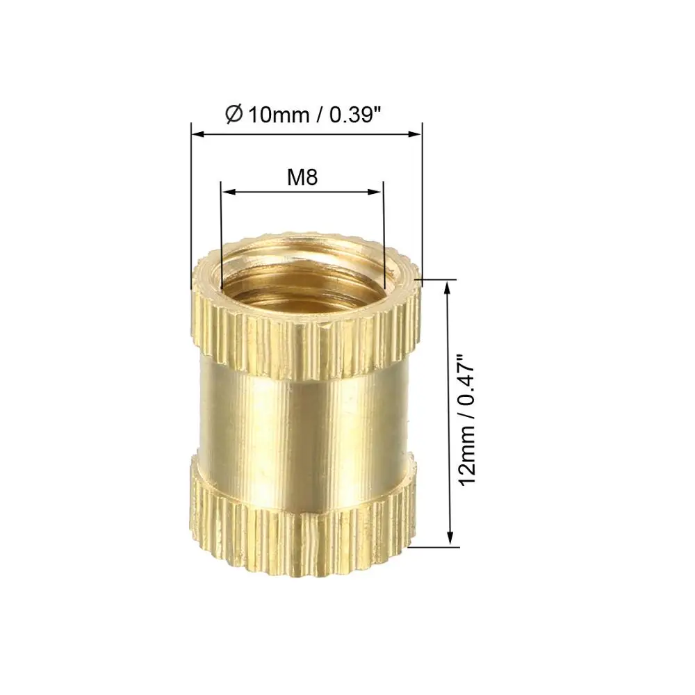 UXCELL с накатанной головкой Резьбовая вставка гайки 1/"-20x6 мм(L) x8mm(наружный диаметр)/M3/8x5/12/16 мм(L) x4/10 мм(диаметр) латунная гайка с внутренней резьбой 10 шт