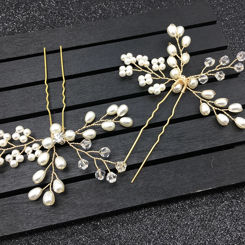 Buy 12 PCS Gold Elegant Pearl Hair Vine Clip Beaded
