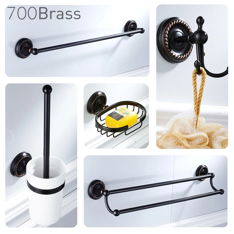 

European Style Solid Black Bath Hardware Wall Mounted Toilet Brush Paper Towel Holder Rack Bathroom Accessories