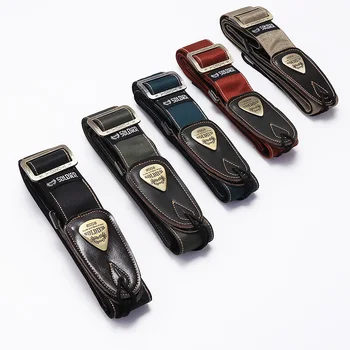 

Soldier Polyester Cotton Guitar Strap With Leather Ends For Acoustic Electric Bass Adjustable Metal Button Guitar Strap Parts
