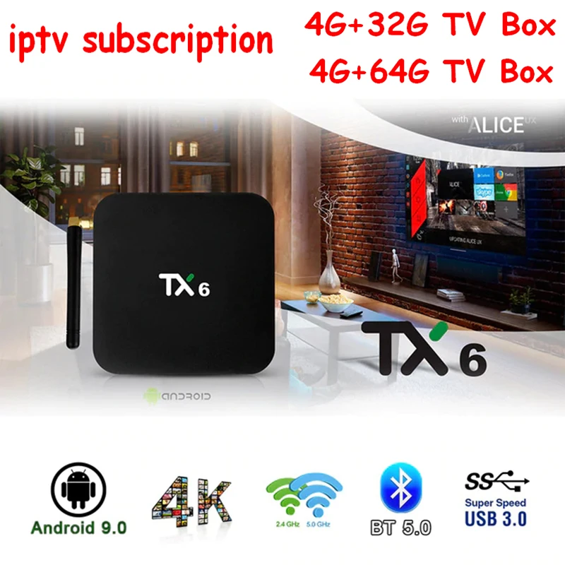 

Android 9.0 TX6 Allwiner H6 Android tv box 4GB+32GB/64GB 4K H.265 5/2.4G Wifi BT4.1 iptv subscription Smart Media set top box