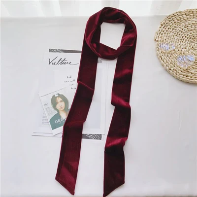 Luna& Dolphin, женский длинный шарф, 200x6 см, роскошная бархатная лента, карамельный, черный, сексуальный галстук, шарфы, ремень, винтажные повязки на голову, Женский чокер - Цвет: wine red