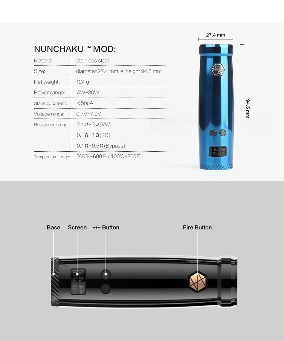 Uwell Nunchaku мод 80 Вт термоконтроль вэйпинга мод защита от перегрева для Nunchaku распылитель Рождественский подарок электронная сигарета