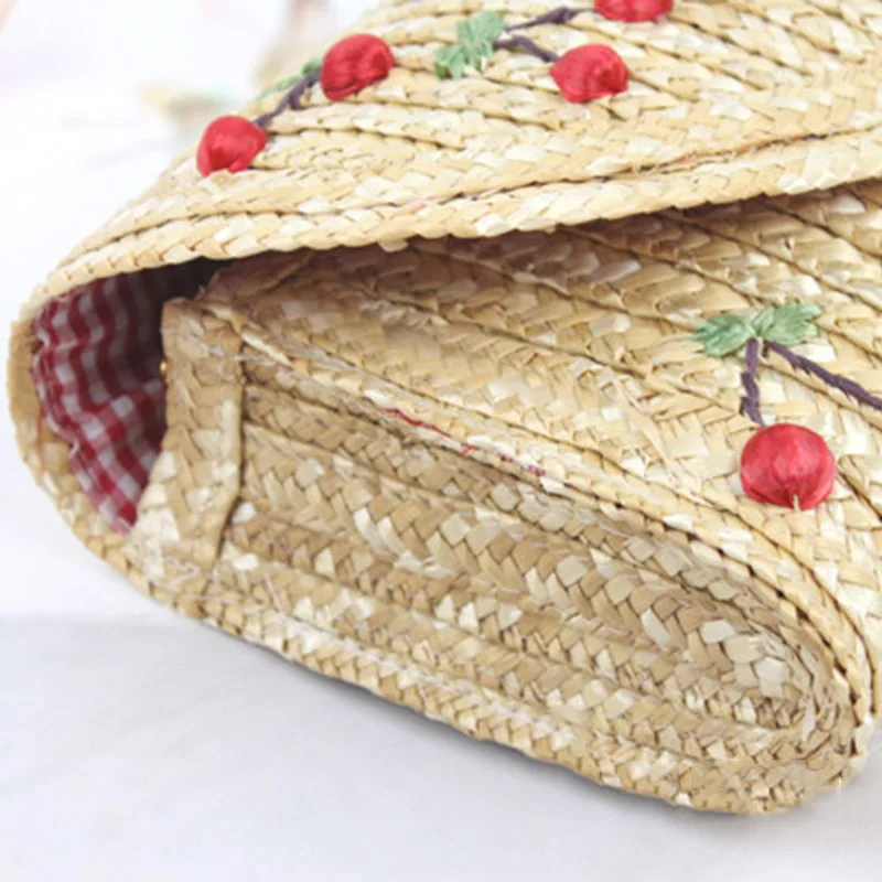 Women Clutch Bag Bohemian Cherry Female Summer Beach Straw Bags Lady Travel Shoulder Bag Handmade Knit Crossbody Bolsa SS3037 (14)
