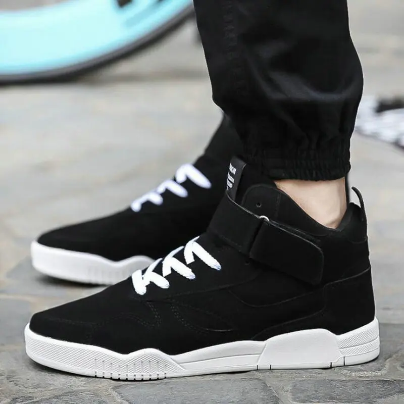 New M Trainers canvas Shoes Men sneaker Zapatillas Hombre Black Red Casual High Top Sport Walking Lace Up Ankle Boots LE-100