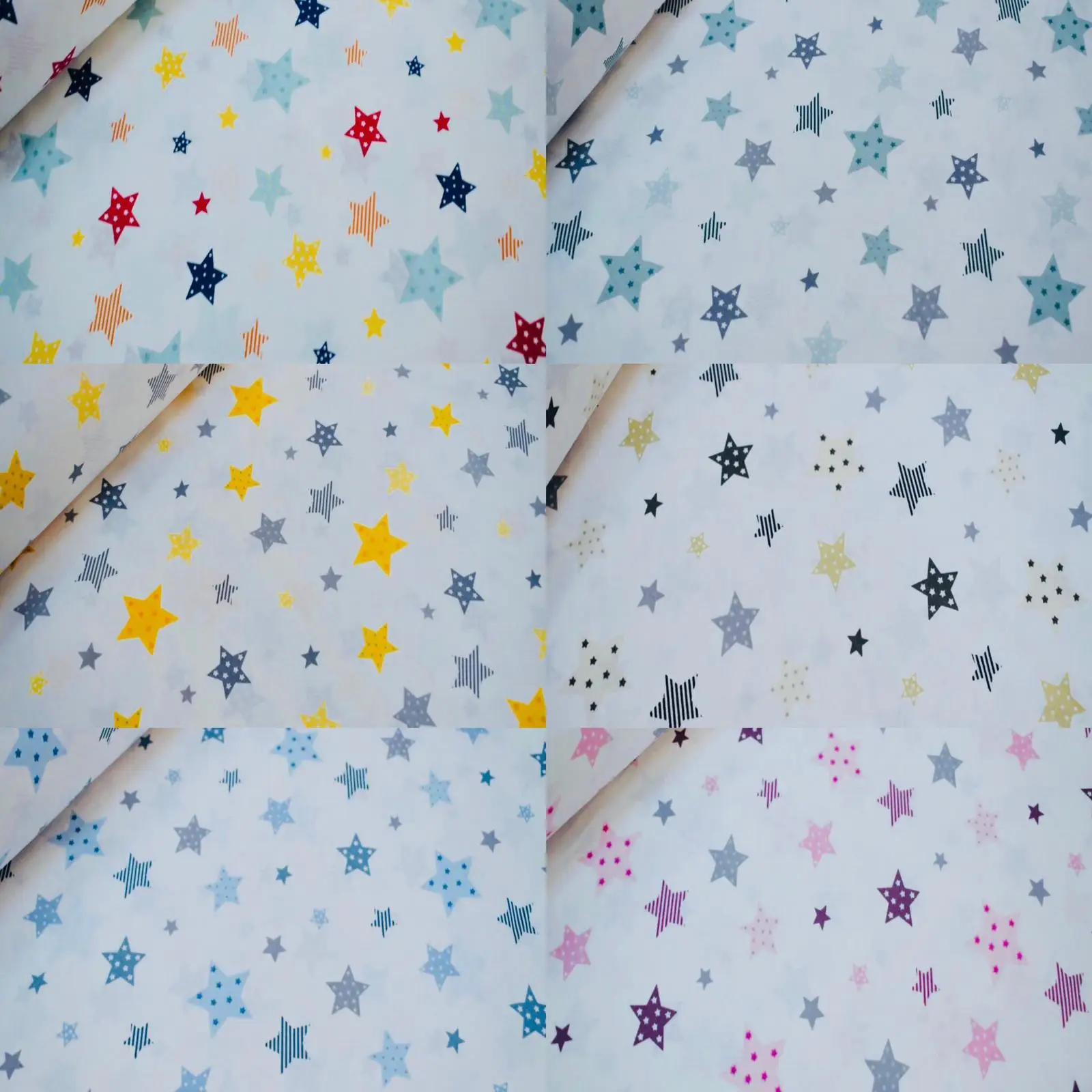 Разноцветная хлопковая ткань с рисунком звезды
