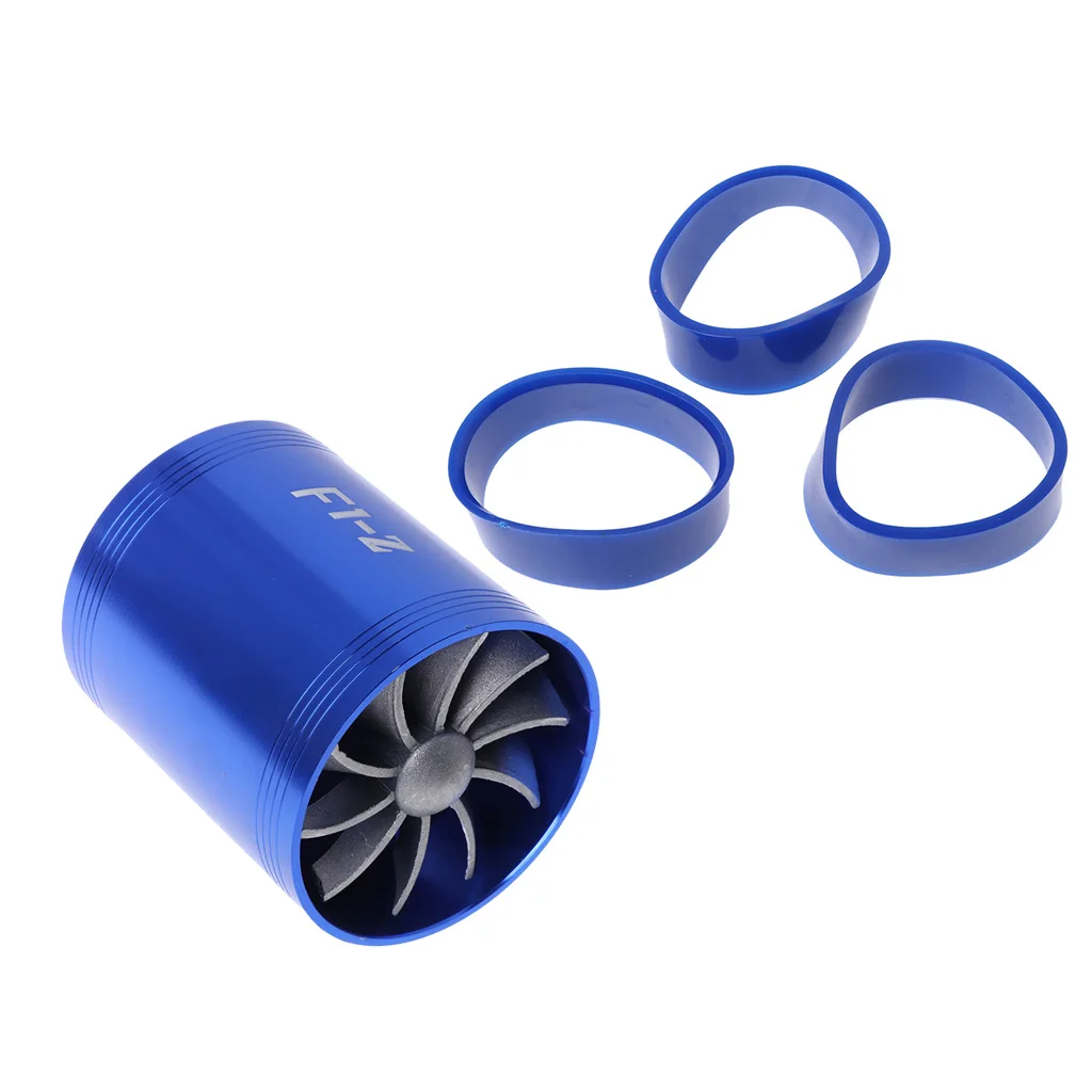 

2017 Blue F1-Z Double Supercharger Fuel Gas Saver Fan Universal Turbine Turb Air Intake JUN14