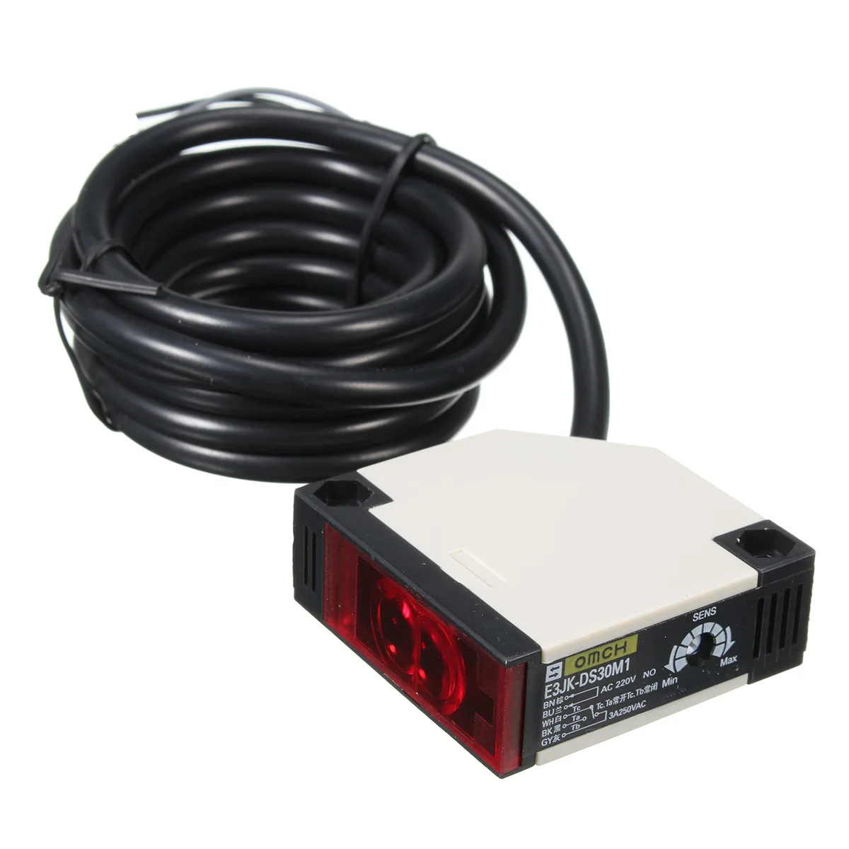 

AC 220V 3A 30CM Diffuse Reflection Photoelectric Switch Sensor With Screw Reflector Panel Infrared Eletric Switch