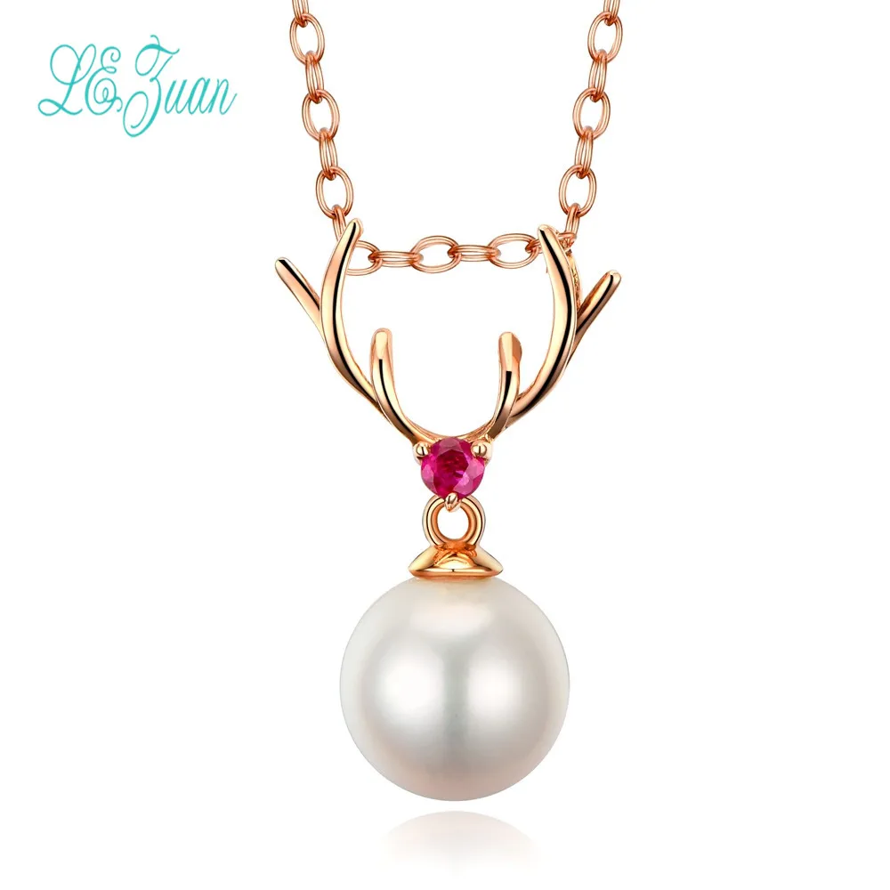 

l&zuan 18K Rose Gold Necklace Pendant For Women antlers Natural Freshwater Pearl Fine Jewelry Christmas Exchange Gifts Party