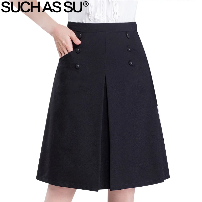 

Brand New Knit Skirt Women Slim Black Button Pocket A-Line Skirt S-3XL Plus Size 2017 Occupation Ladies Skirt