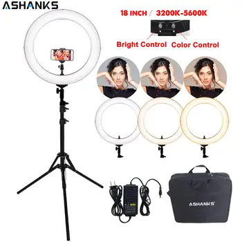 

18'' Ring Light RL-18 LED Selfie Bi-color Photography YouTube Makeup Beauty Lamp with Stand Camera Photo Phone Video Accessories