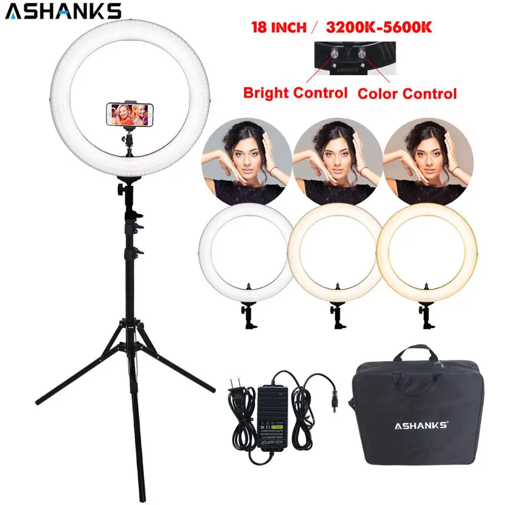  18'' Ring Light RL-18 LED Selfie Bi-color Photography YouTube Makeup Beauty Lamp with Stand Camera  - 32826964822