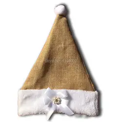 50 шт. 29*42 см нового года Кепки для рождественской вечеринки Санта Клаус Шапки джутовую мешковину Рождественская шапка костюм