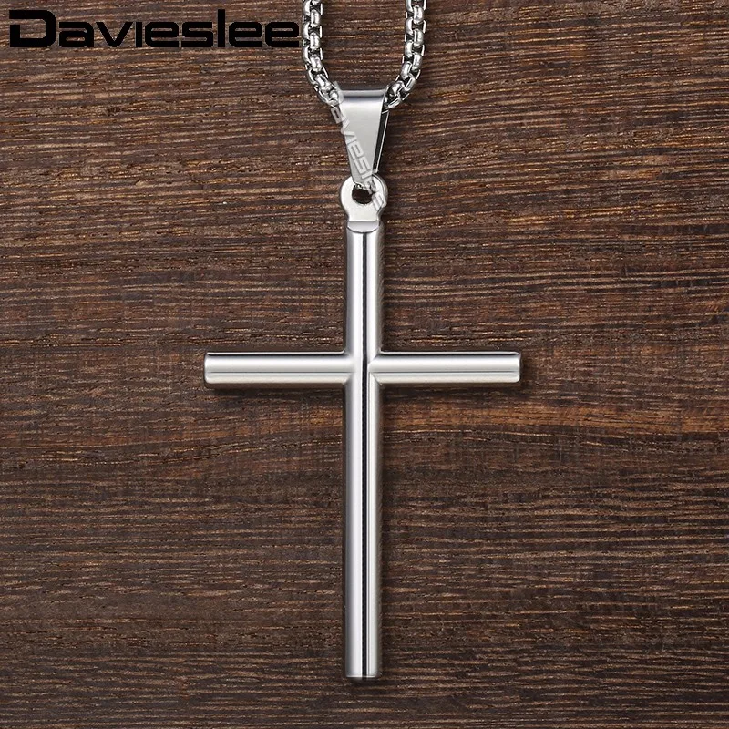 Davieslee крест кулон ожерелье Мужская цепь коробка звено из нержавеющей стали золотой серебряный тон DKPM139