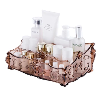 

Retro Transparent Cosmetic Storage Box Desktop Plastic Multi-layer Finishing Makeup Box Skincare Shelf
