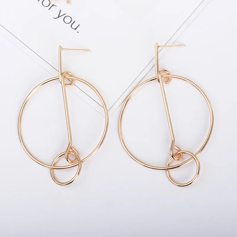 

Doreen Box Fashion Alloy Stud Earrings Gold Silver Color Hollow Round Circles Pendant Concise Accessories For Women Gift,1 Pair