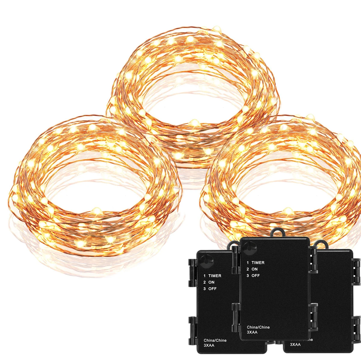 Kohree 3packs 10ft 30 LEDs Decor Rope Lights Battery Operated Copper