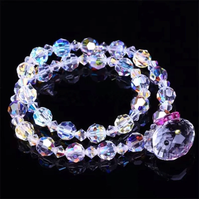 

Handmade Cute Children Cat Hello Kitty Double Layer Bracelet for Girls Friends Fine Crystal Beads Charm bracelets Jewelry women