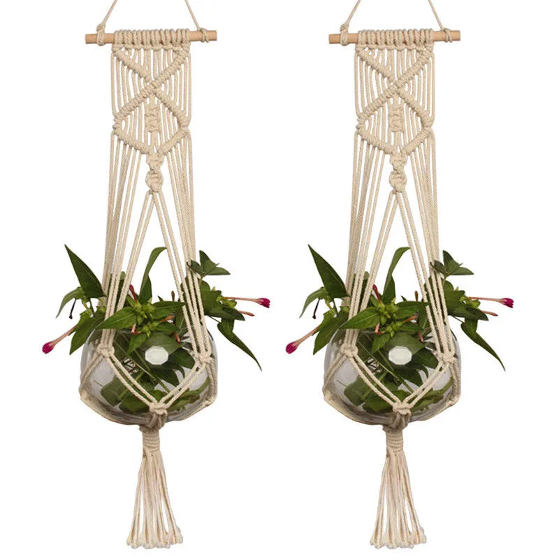 

Fairy Stylish Handcrafted Braided Rope Macrame Hanging Basket Flower Pot Holder Plant Hanger New Hand Woven Basket For Plant Hot